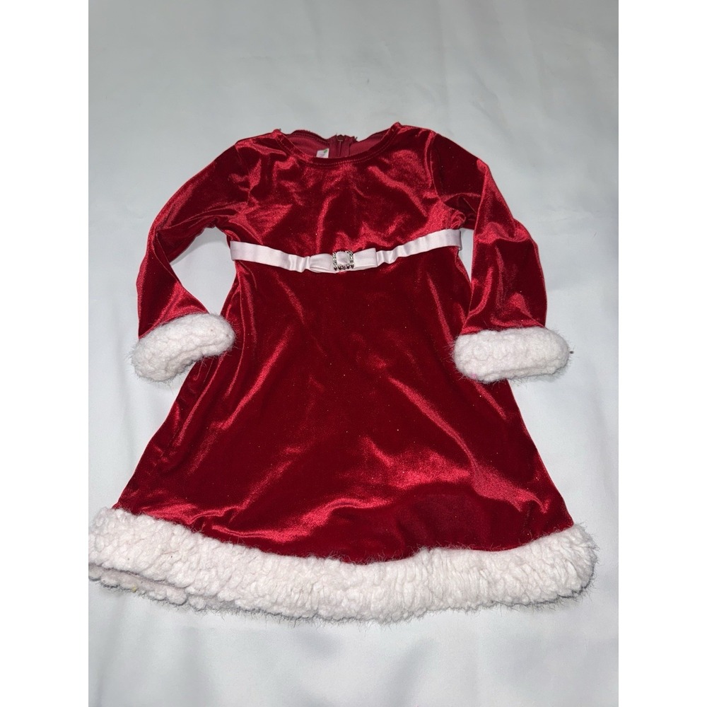 ASHLEY ANN holiday dress Girl's Size 24 M Red Sparkle Faux Fur Trim